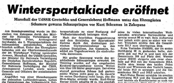 Faksimile Neues Deutschland 6.2.1961 – den første vinterspartakiaden er åpnet.