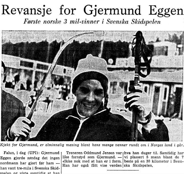 Faksimile Stavanger Aftenblad 26.2.1968 – Gjermund Eggen er første norske tremilsvinner i Svenska Skidspelen og fikk revansje for sin dårlige OL-innsats.