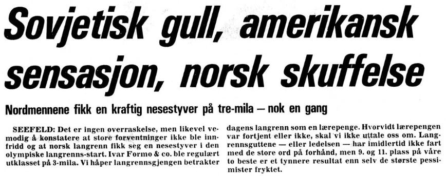Faksimile Adresseavisen 6.2.1976 - Sovjetisk gull, amerikansk sensasjon, norsk skuffelse