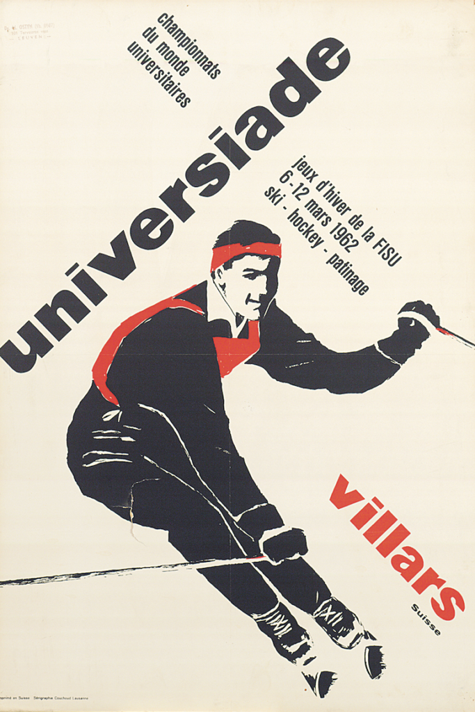 Poster fra Universiaden i Villars i 1962 med tegning av en slalåmkjører.