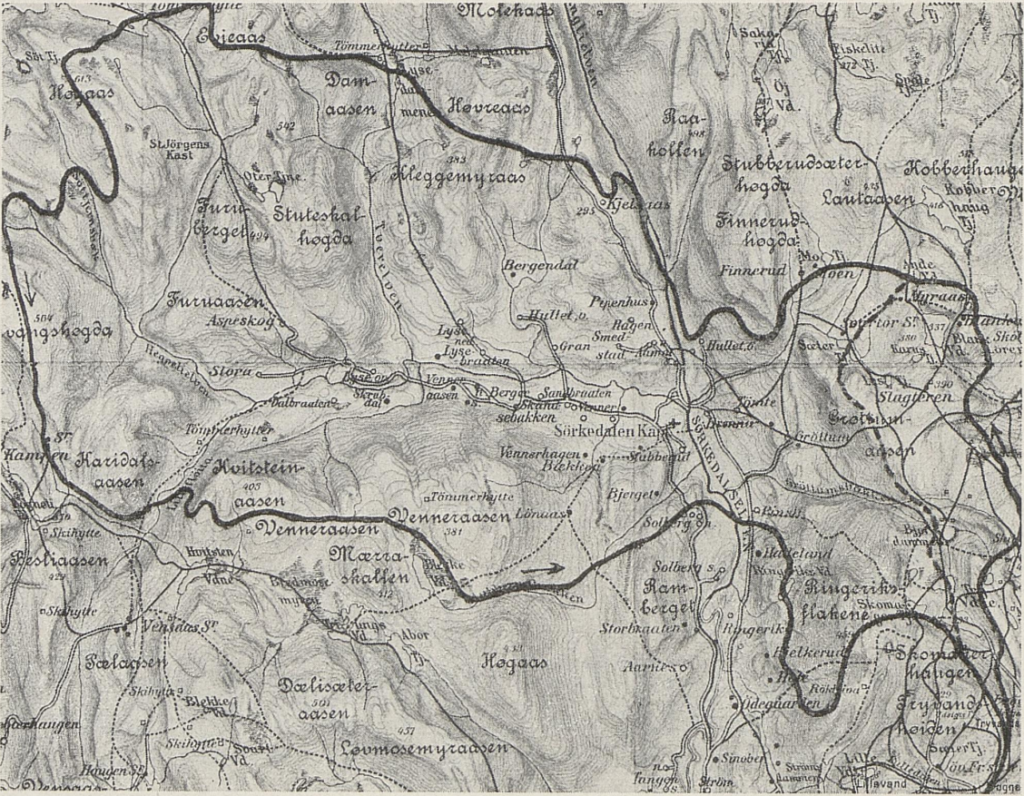 Løypekart for 50 km i Holmenkollen 1923