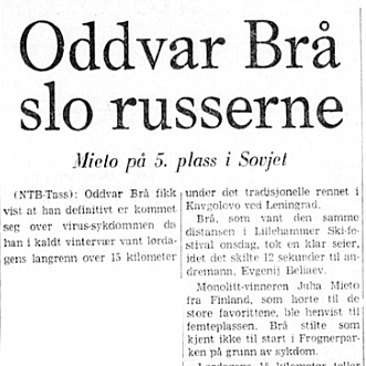 Faksimile Stavanger Aftenblad 13.1.1975 - Oddvar Brå slo alle russerne i Leningrad.