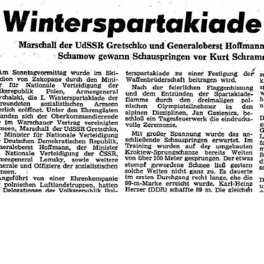 Faksimile Neues Deutschland 6.2.1961 – den første vinterspartakiaden er åpnet.